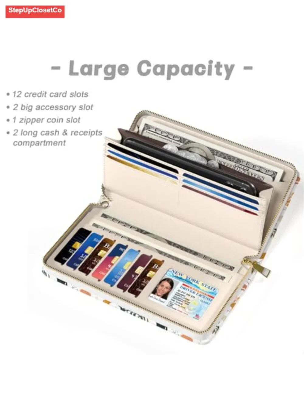 RFID Wristlet Wallet with 12 Card Slots, Phone Holder, PU Leather Clutch